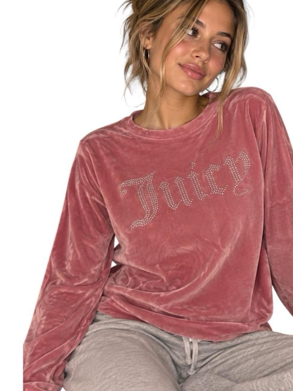 💕NWOT Juicy Couture Women’s Y2K Pink Velour Velvet Rhinestone Logo Lounge Top